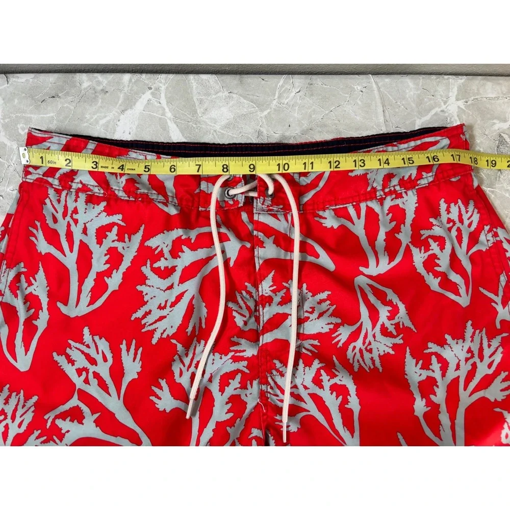 Nautica Mens Swim Trunks Red Coral Print Board Shorts‎ Mesh Lining Large